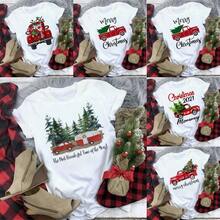 Nueva blusa casual holgada y popular para mujer, con estampado de árbol de Navidad y mangas cortas. - 1 - Ver 1