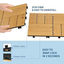 Azulejos de cubierta interconectados de madera de acacia de 12x12inch, pintura amarilla impermeable de patio antideslizante - fácil instalación de bricolaje, uso al aire e interior - 22PCS / Set - amarillo - Ver 6