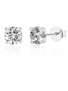 1 Pair Elegant Moissanite 925 Sterling Silver 4-Prong Stud Earrings, Suitable For Anniversary, Birthday, Wedding Gift - Silver - View 8