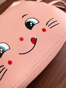 Túi đeo vai hình mèo hoạt hình dễ thương cho bé gái, túi đeo chéo dung tích lớn kiêm ví đựng tiền xu. - Hồng - Xem 6