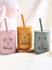 1 chiếc cốc silicon có nắp đậy, in tên/chữ cái/họ theo yêu cầu, chống rò rỉ, thích hợp làm quà tặng - Nhiều màu - Xem 6