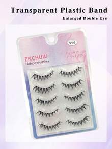 ENCHUW 5对装 透明带漫画假睫毛 猫眼假睫毛 自然浓密假睫毛 丰盈睫毛嫁接 旅行必备化妆工具 条状假睫毛，睫毛，假睫毛，假睫毛 - 黑色 - 查看 7