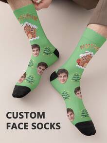 1 par de calcetines de media caña personalizados con diseño de texto y rostro para hombres, calcetines personalizados con texto "La mejor madre de todas" con diseño de chica hermosa, calcetines de media caña personalizados con foto de pareja, adecuados como regalo para el Día del Padre, cumpleaños y otras ocasiones - Multicolor - Ver 2