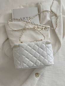 双拉链设计的盒形包，迷你手提包，适合学生、通勤等场合。 - 白色 - 查看 5