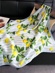 1条女士优雅复古时尚柠檬树印花轻薄缎面方形仿丝巾，波西米亚复古休闲女士颈巾、披肩，轻薄舒适的女士头巾，适合春夏日常穿着和外出。 - 彩色 - 查看 5