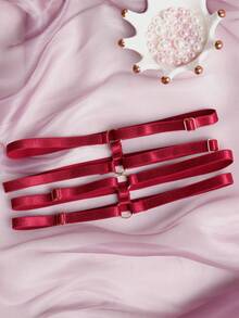 Bộ đồ lót satin màu đỏ tía 3 món dành cho nữ, gồm dây nịt gợi cảm và áo ngực. - Màu Đỏ Sâu - Xem 8