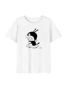 200g 100% Cotton T-Shirt, 2026 Women's Summer Fashion Letter Print Short Sleeve T-Shirt, Couple Style, Underwear/Outerwear, Office Casual Round Neck Short Sleeve Top - trắng - Xem 3