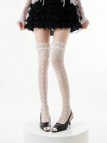 1/3 Pairs Spring/Summer Thin Over-The-Knee Socks, Ballerina Lace Long Socks, Hollow Calf Socks, Y2K Knee-High Socks, Fishnet Slouch Socks, Backless Socks, Minimalist Sexy High Socks, Straight Tube Socks - Multicolor - View 14