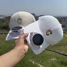 New Solar Powered Cooling Fan Hat, Longer Brim, Mesh Breathable, Sun Protection, Unisex Design - C - View 3