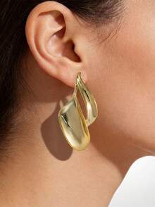 新款欧美跨境时尚简约创意叶形蝴蝶结水滴形女士耳环套装，百搭优雅 - 金色 - 查看 2