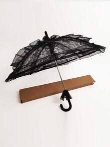 1pc Gothic Lace Umbrella, Romantic Princess Umbrella For Bride, Suitable For Wedding, Holiday Party, Dance Props - Elegant Black Wedding & Halloween Costume Accessory With Intricate Floral Pattern, Photo Shoot, Wedding Accessory - Black - View 10
