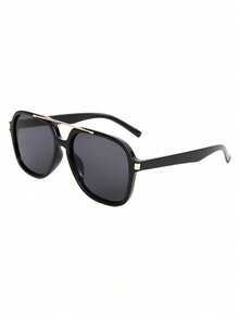 1副新款欧美大方框双梁时尚眼镜，优雅街头风百搭女款眼镜 - 黑框灰片 - 查看 4