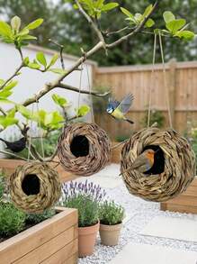 PETSIN 1pc Hanging Hummingbird Nest House, Handwoven Bird House, Outdoor Spherical Bird Shelter, Suitable For Garden, Patio, Lawn - Brown - View 3