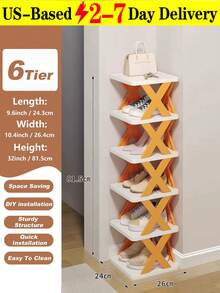 6 Tier Narrow Shoe Rack, New Upgraded Shoe Shelf Small Vertical Shoe Stand, Space Saving DIY Free Standing Shoes Storage Organizer For Entryway, Closet, Hallway, Easy Assembly And Stable In Structure, Black & White - Multicolor - View 3