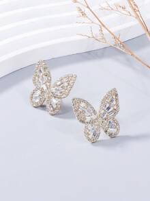 juran 1 Pair Fashionable Rhinestone Butterfly Earrings, Suitable For Women's Daily Wear In Spring And Summer - White - View 3