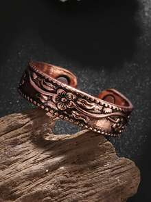 1 PC Vintage Elegant Adjustable Copper Ring With Engraved Floral Design - The Perfect Ring Accessory Gift For Women, Suitable For Everyday Wear And Special Occasions - Fashion - View 6