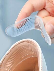 QKC 1双男女通用硅胶鞋跟垫，防滑缓冲垫，增加舒适度和保护性，休闲条纹鞋跟贴 - 無色 - 查看 2