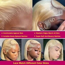 Recomtic 613 金色直发波波头假发 - 180% 密度，预先拔毛的巴西真人发，10-16 英寸，自然外观，带蕾丝前额 - S613 - 查看 5