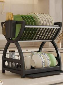 1个塑料厨房收纳架，多功能碗碟沥水架，双层餐具收纳盒 - 彩色 - 查看 12