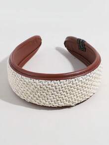 1条女士时尚优雅宽檐真皮发带，适合日常佩戴 - 米色 - 查看 3