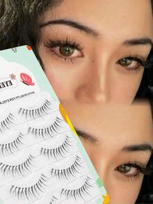 5 Pairs Transparent Stem False Eyelashes, Natural Thin & Long Fake Lashes - Black - View 1