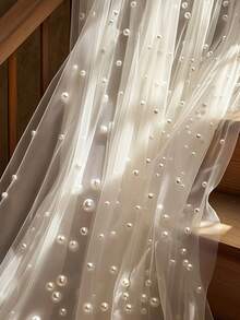 1pc White Pearl Beaded Tulle Fabric, Suitable For Table Runner, Ceremony Backdrop, Home Decor, Room Decoration, Birthday Party, Valentine's Day Ceremony Decor To Create A Romantic Ambiance - Multicolor - View 10