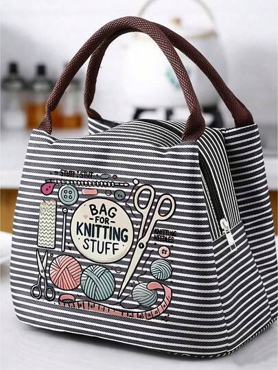 Large Capacity Woven Storage Bag - With Zipper Design, Machine Washable Polyester Handmade Bag, Suitable For Weaving, Crochet Knitting - Perfect Gift For Knitting Enthusiasts (Red), Patterned Tote Bag, Zipper Closure Lunch Bag Lunch Box Cooler Bag Waterproof Picnic Outdoor Picnic Bag Lunch Bag For Women School Supplies Camping Essentials