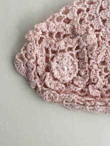 1pc Summer Hollow Knit Hat, Vintage Versatile Handmade Woven Beanie, Thin Lightweight Skull Cap, Spring/Summer Slouchy Hat, Fashionable Lightweight Sun Protection Headwrap, Macaroon Color,Beach,Vacation - Pearl Flowers - View 5