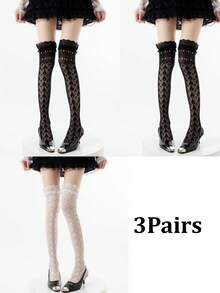 1/3 Pairs Spring/Summer Thin Over-The-Knee Socks, Ballerina Lace Long Socks, Hollow Calf Socks, Y2K Knee-High Socks, Fishnet Slouch Socks, Backless Socks, Minimalist Sexy High Socks, Straight Tube Socks - Multicolor - View 36