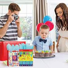 2-Pack 12.6" Large Happy Birthday Gift Bags for Birthday Party with Tissue Paper - Multicolor - Ver 5