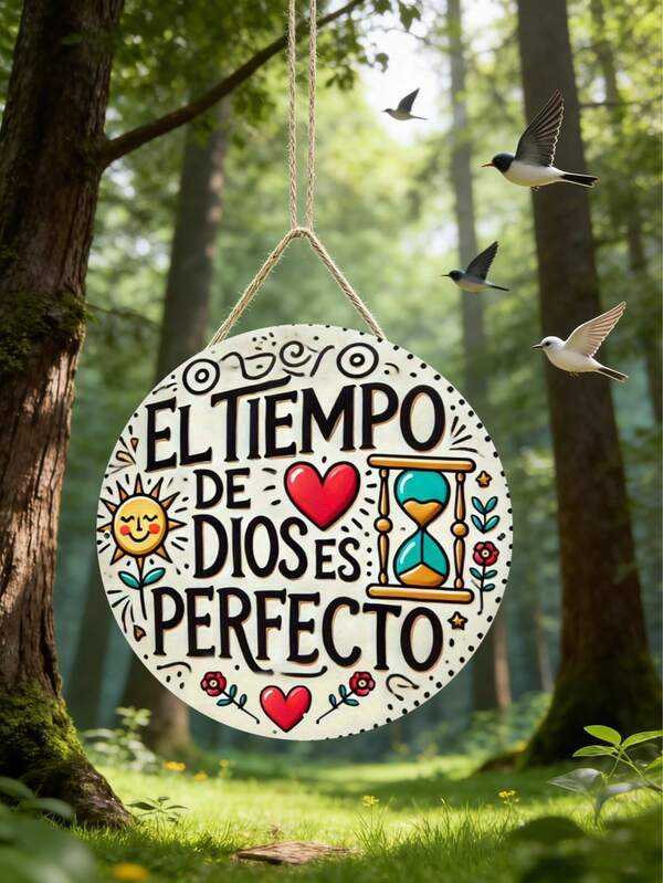 1 Durable Wooden Outdoor Decorative Sign - EL TIEMPO DE DIOS ES PERFECTO, Suitable For Patios, Garages, Homes, Cafes, Clubs, And Garden Wall Decorations, 20*20 Cm