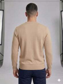 TRICOT DE LUXO Men's Sweater, Knitted With Embossed Pattern, Crew Neck, Winter 26 - Beige - View 2