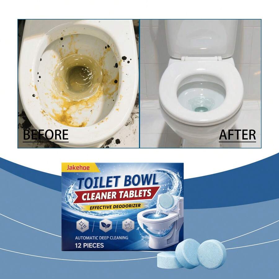 Jakehoe 12pcs Toilet Cleaning Tablets, Bathroom Toilet Cleaner Removes Stains & Limescale, Freshens & Brightens