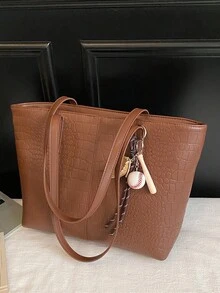 Große Kapazität Stein-Textur Handtasche, Neuankömmling hochwertige vielseitige Pendler-Schultertasche für Frauen - Braun - Übersicht 10