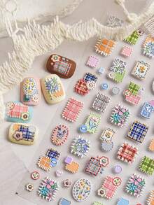 1片5D立体浮雕美甲贴纸，美甲纽扣，小型装饰贴片，适合打造迷人花卉美甲图案 - 彩色 - 查看 2