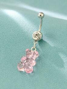 1 pieza Joyería de piercing de ombligo con diseño de oso de color caramelo, adecuado para uso diario - Rosa - Ver 6