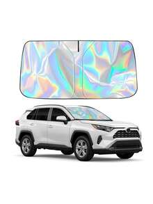 Parasol de coche plegable con diseño de borde extendido para evitar fugas de luz, bloquea eficazmente la luz solar y mantiene el interior del coche fresco. Fácil de instalar, accesorio de parasol de interior de coche ligero - A - Ver 4
