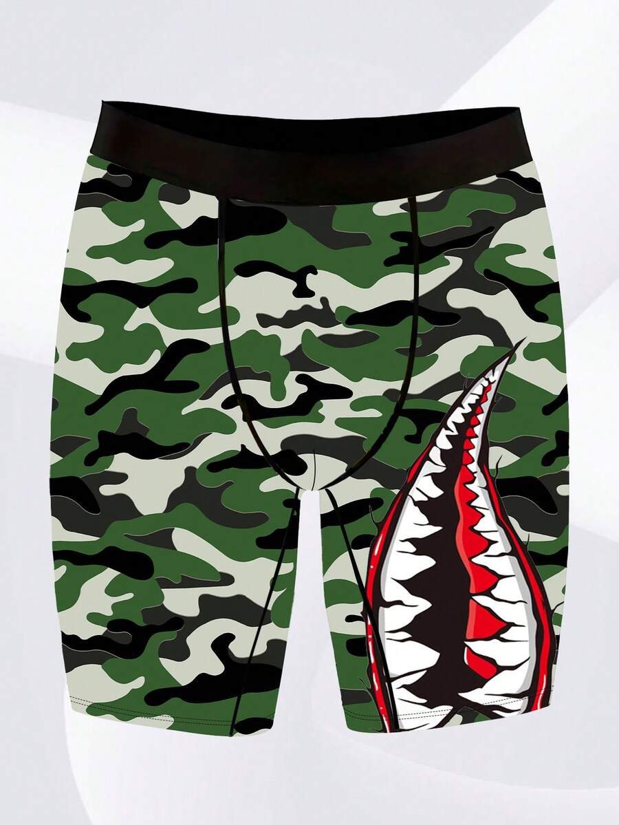 DOKER 男士新款平角内裤，美式街头印花，军旅复古主题，针织面料，宽松运动版型，透气吸汗，柔软亲肤，休闲运动型平角内裤 - 彩色 - 查看 1