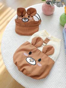 2 pièces Chapeau de costume pour animaux de compagnie, ensemble d'accessoires de vêtements pour chien et chat - Teddy Poodle Tenue décontractée : Chapeau de soleil marron en forme d'ours + Gilet floral en dessin animé - Ours brun - Multicolore - Voir 12