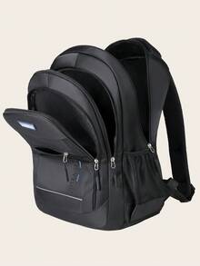 Casual Solid Color Multi-Pocket Backpack - Black - View 4