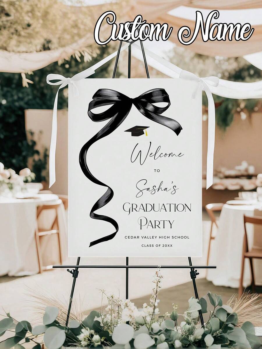 1 pieza Póster de graduación personalizado, Cartel de bienvenida a la fiesta de graduación con lazo negro (Bienvenidos graduados 2026), Póster de bienvenida, Símbolo de graduación de moda, Póster de graduación minimalista, Decoración de graduación - Multicolor - Ver 1