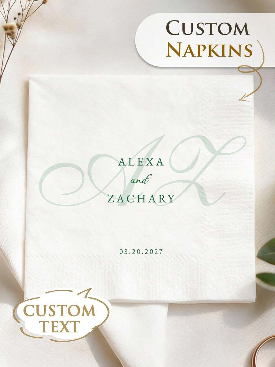 15–500 peças Guardanapos de Casamento Personalizados, Guardanapos de Festa Personalizados de 3 Camadas, Impressão Clara, Casamento, Festa de Aniversário, Chá de Noiva, Festa de Noivado, Guardanapos Descartáveis para Casal, Amante, Família, Guardanapos de Coquetel Personalizados, Presente Personalizado, Decoração de Evento - Branco - Ver 1