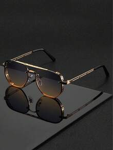 一副男士黑色金色双梁飞行员太阳镜，金属材质，UV400 防晒，奢华驾驶风格太阳镜，自驾旅行款 - 彩色 - 查看 10