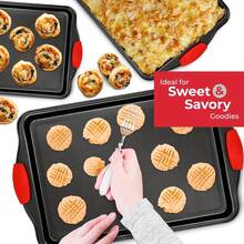 1/3 piezas Bandeja de hornear rectangular con asas de silicona roja, bandeja de horno de cocina antiadherente, molde de acero antiadherente, adecuado para uso en la cocina. Resistente al calor y fácil de limpiar, perfecto para hornear galletas, pasteles y pan - Multicolor - Ver 7