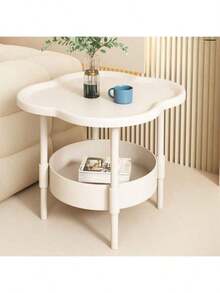 1pc Dual-Layer Sturdy Plastic Side Table, Modern Minimalist Solid Color Cloud-Shaped With Anti-Slip Edge, Storage Nightstand/Coffee Table Suitable For Living Room Bedroom Sofa - Multicolor - View 6