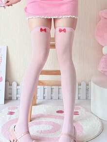 1 Pair Thin Bow Knee-High Socks For Women, Versatile For Spring/Summer - Multicolor - View 5