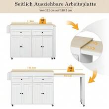 Kitchen Island On Wheels, Extendable Dining Area Kitchen Island With Worktop And Drawers, Mobile Freestanding Kitchen Island, Ideal For Kitchen And Dining Room - Natural - View 7