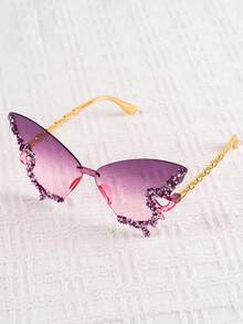 一副蝴蝶造型时尚眼镜，高端男女通用，适合小脸型，防紫外线，适合派对、T台走秀等场合，趣味大镜框 - 彩色 - 查看 2