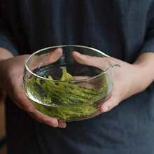 手工日式抹茶绿茶道茶碗，带嘴玻璃抹茶碗，400毫升/13.5盎司大号玻璃沙拉/汤/果汁碗 - 透明 - 查看 1