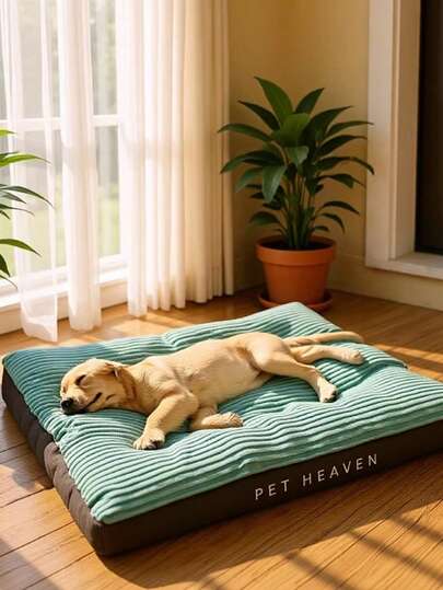 Esterilla para mascotas cuadrada a rayas de extra grande, almohadilla para gatos, cama para mascotas cómoda - Moderada suavidad y dureza, almohadilla para dormir extra grande y gruesa duradera, adecuada para perros pequeños a grandes, adecuada para todas las estaciones, diseño extraíble, aplicable para hospedaje, crianza de cachorros, interior/exterior, viajes y diversas ocasiones